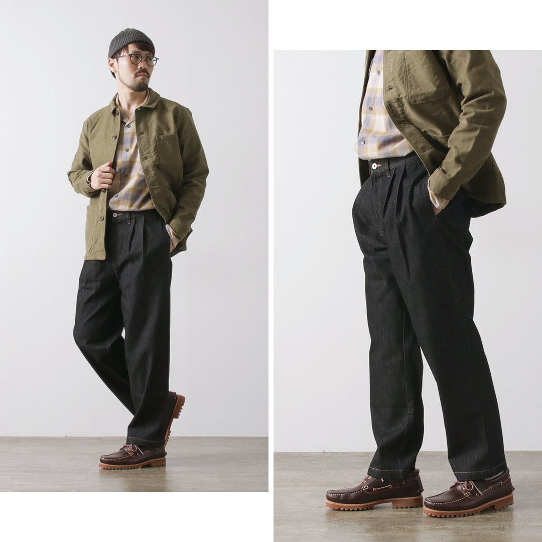 ILL ONE EIGHTY（イルワンエイティー） デニム 2タックパンツ / メンズ ブラックデニム テーパード ジーンズ 日本製 DENIM 2-TUCK PANTS