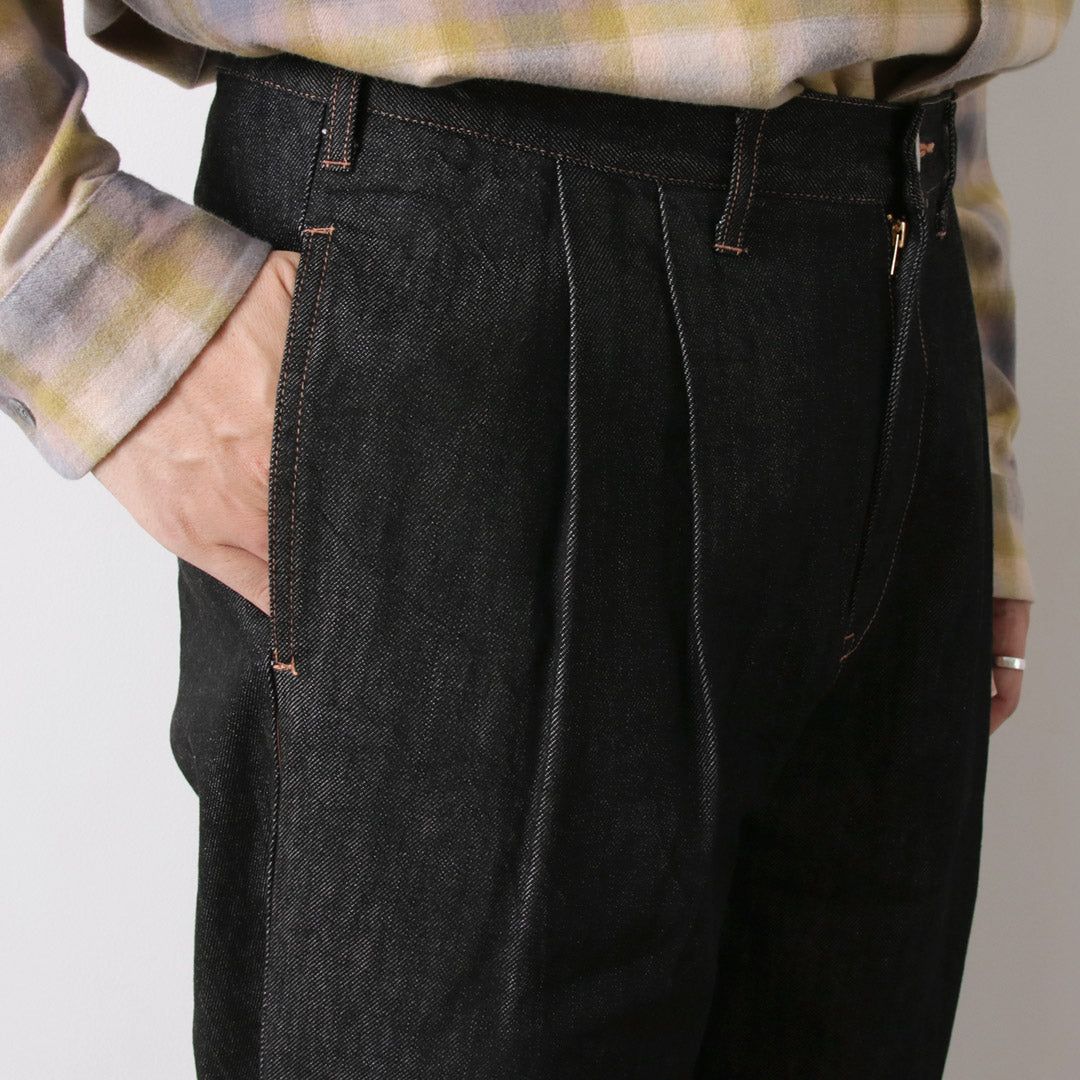 ILL ONE EIGHTY（イルワンエイティー） デニム 2タックパンツ / メンズ ブラックデニム テーパード ジーンズ 日本製 DENIM 2-TUCK PANTS