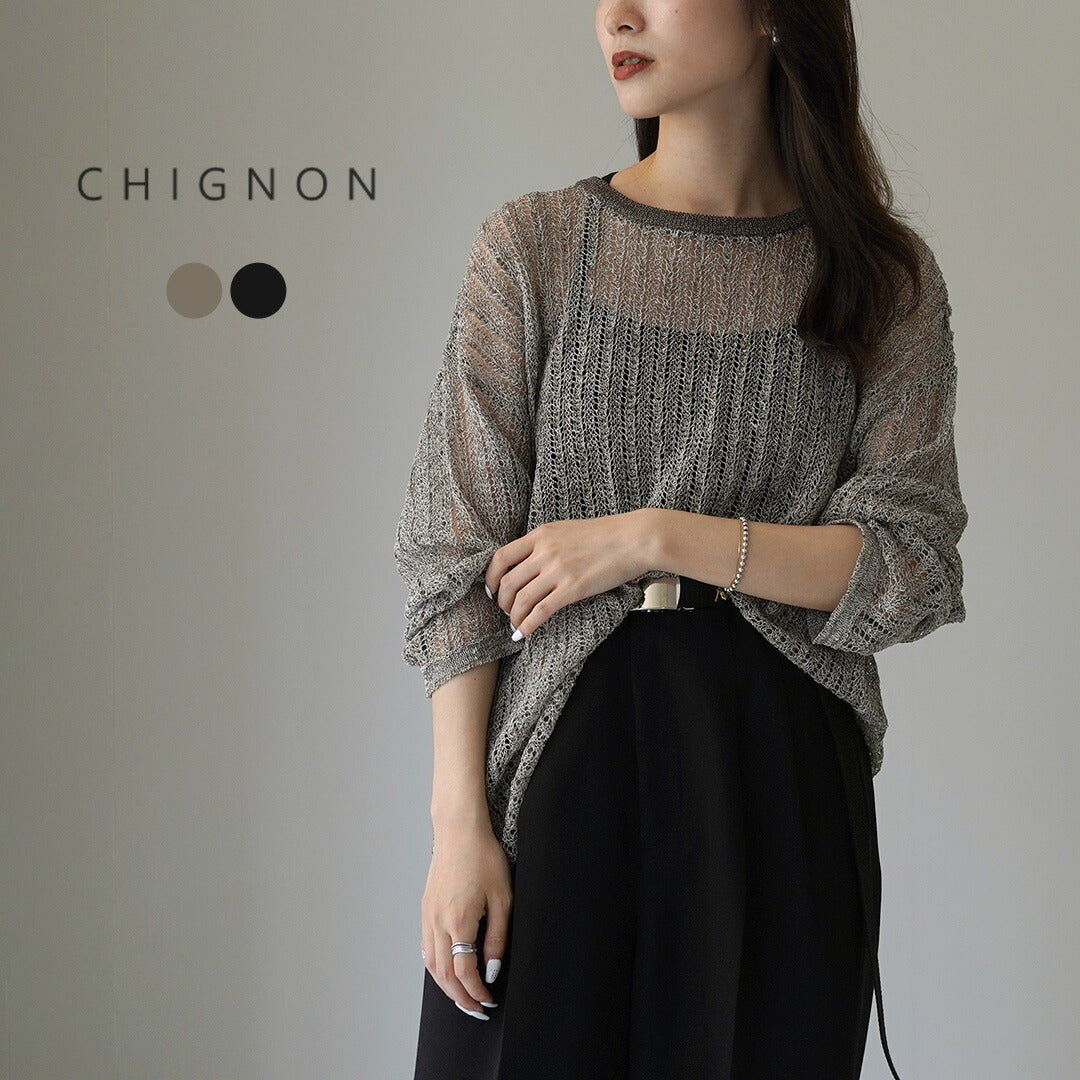 CHIGNON（シニヨン） 透かし編みプルオーバー / レディース トップス ニット クルーネック 透け感