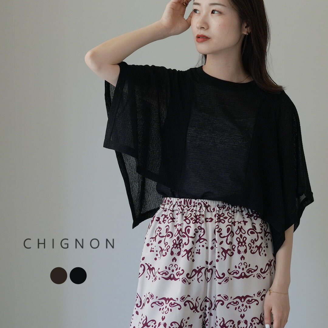 CHIGNON（シニヨン） ケープスリーブボーダーTOPS / トップス Tシャツ カットソー レディース 半袖 柄 シースルー