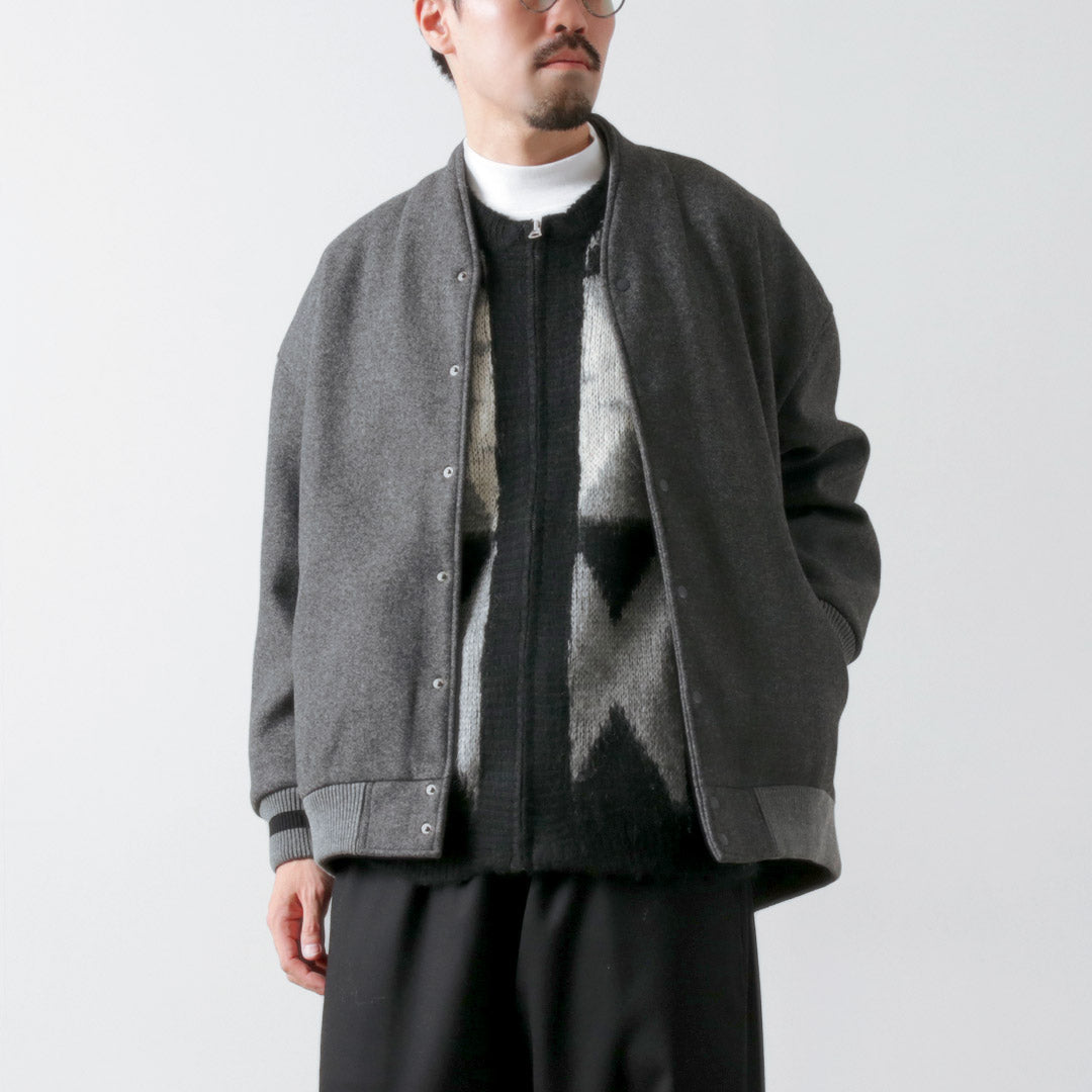 KELEN（ケレン） ノーカラー エッグジャケット / スタジャン アウター メンズ バーシティジャケット ウール RIOT VARSITY NO  COLLAR EGG JACKET｜ROCOCO ONLINE STORE