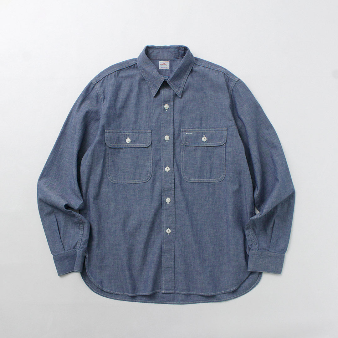 PAYDAY（ペイデイ） 40年代モデル チンストラップ ワークシャツ / 長袖 綿 コットン シャンブレー 日本製 40s CHIN STRAP SHIRTS