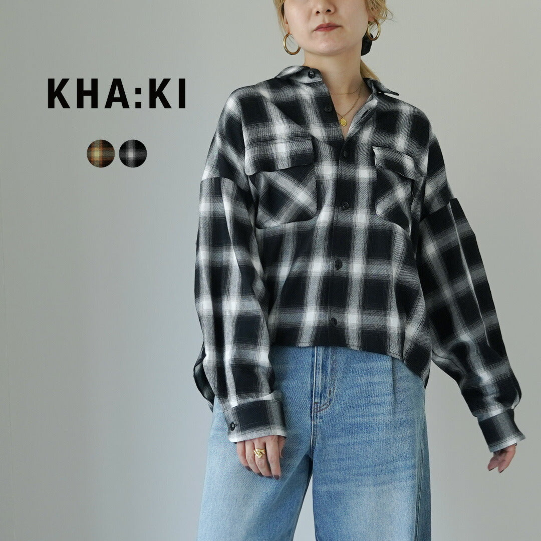 KHA:KI（カーキ） オンブレ チェックシャツ / レディース ブラウス 長袖 柄 綿 コットン HOMBRE CHECK SHIRTS｜ROCOCO  ONLINE STORE