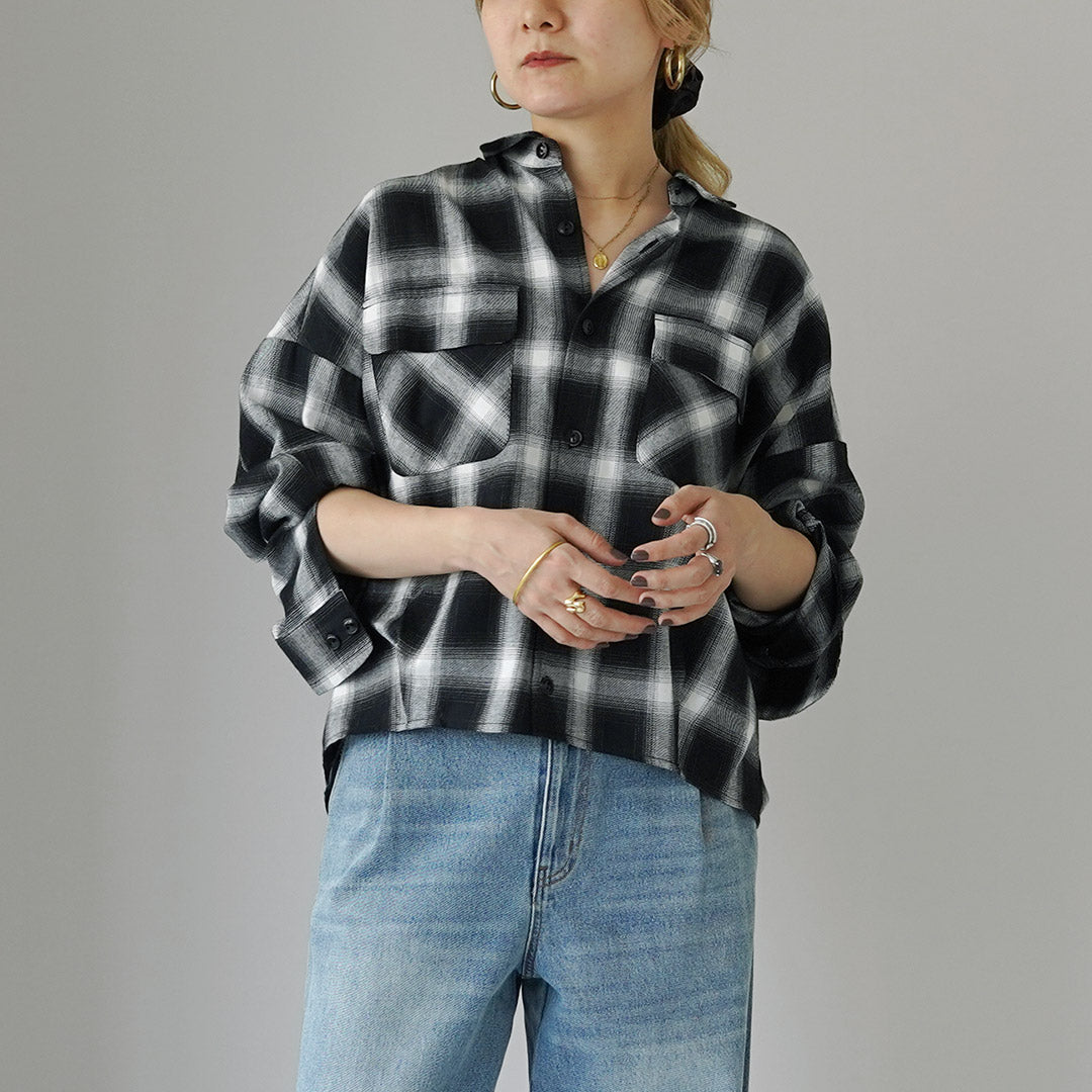 KHA:KI（カーキ） オンブレ チェックシャツ / レディース ブラウス 長袖 柄 綿 コットン HOMBRE CHECK SHIRTS｜ROCOCO  ONLINE STORE