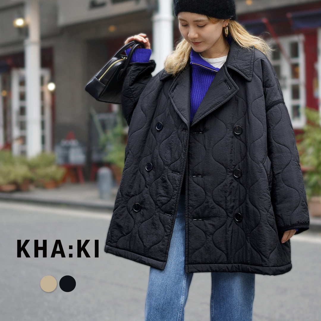 KHA:KI（カーキ） ミリタリーキルト ピーコート / レディース キルティング Pコート ミドル丈 中綿 MIL QUILT PEA  COAT｜ROCOCO ONLINE STORE