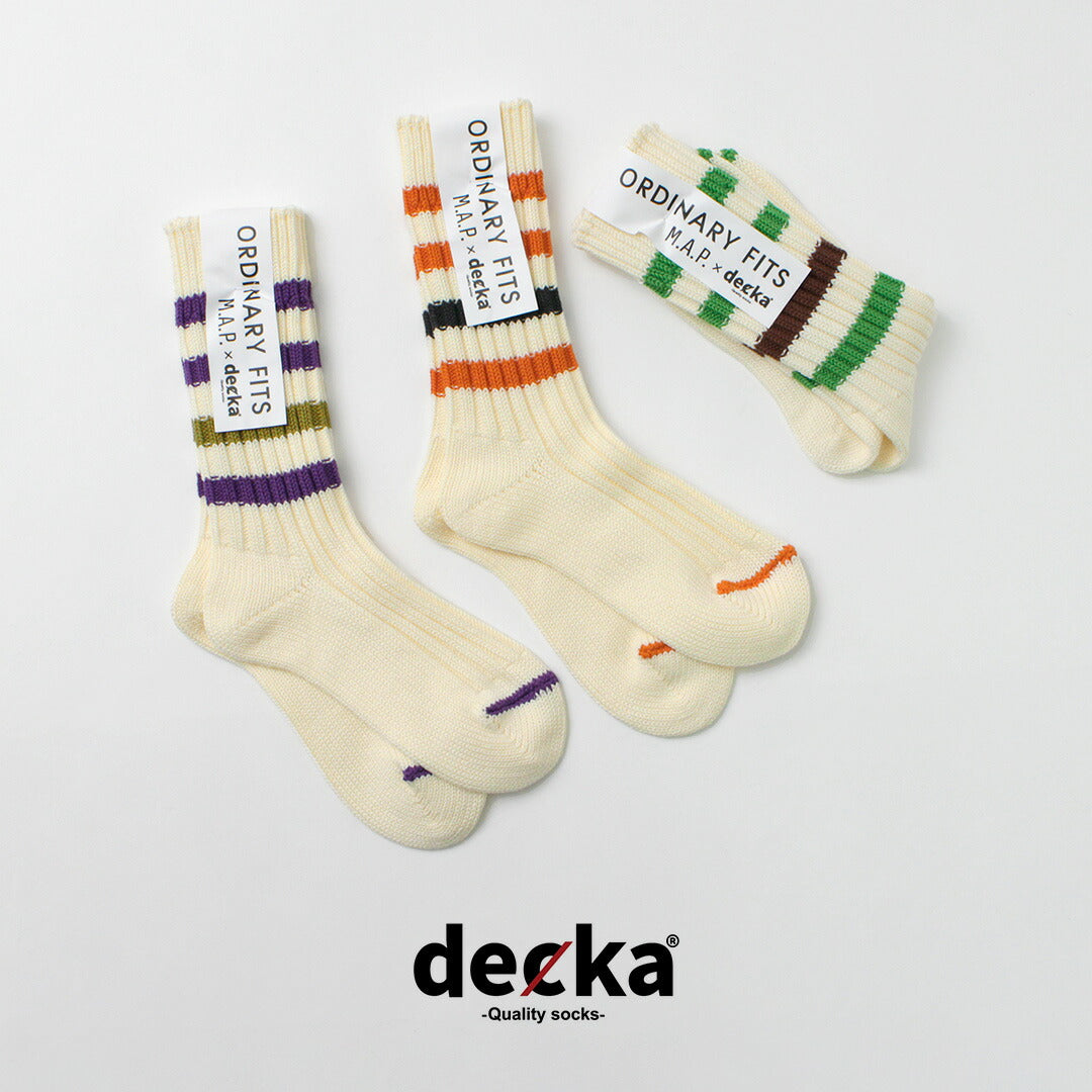 DECKA QUALITY SOCKS（デカ）M.A.P ヘビーウエイト ラインソックス / ユニセックス 靴下 クルーソックス ボーダー コラボ 日本製 ORDINARY TITS M.A.P Heavyweight Socks Stripes