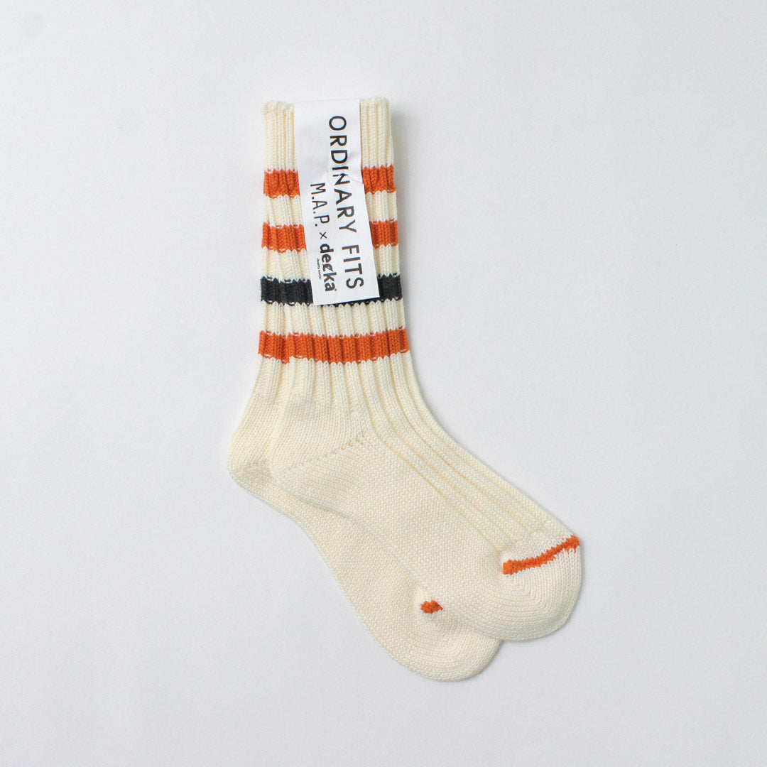 DECKA QUALITY SOCKS（デカ）M.A.P ヘビーウエイト ラインソックス / ユニセックス 靴下 クルーソックス ボーダー コラボ 日本製 ORDINARY TITS M.A.P Heavyweight Socks Stripes