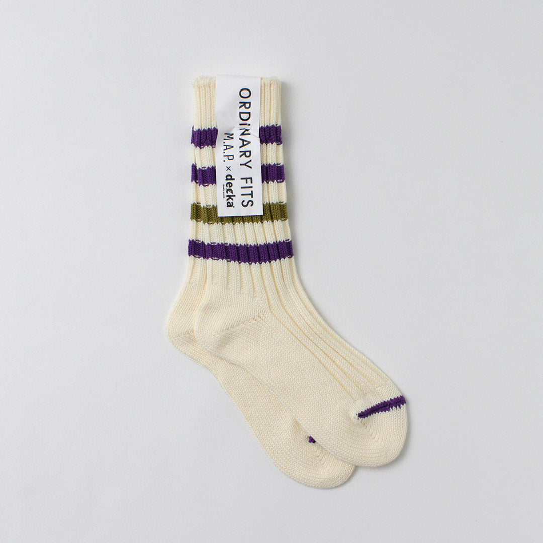 DECKA QUALITY SOCKS（デカ）M.A.P ヘビーウエイト ラインソックス / ユニセックス 靴下 クルーソックス ボーダー コラボ  日本製 ORDINARY TITS M.A.P Heavyweight Socks Stripes｜ROCOCO ONLINE STORE