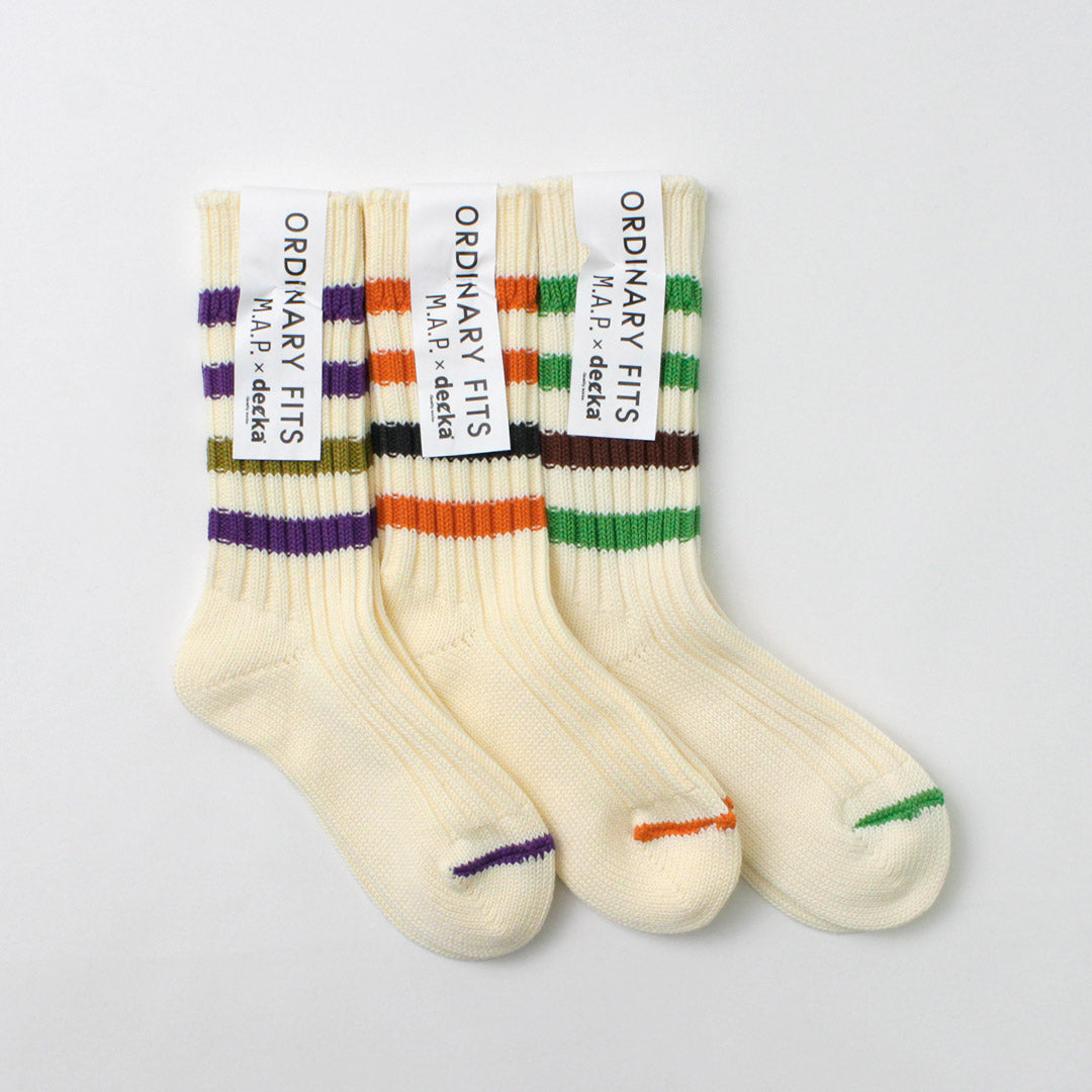 DECKA QUALITY SOCKS（デカ）M.A.P ヘビーウエイト ラインソックス / ユニセックス 靴下 クルーソックス ボーダー コラボ 日本製 ORDINARY TITS M.A.P Heavyweight Socks Stripes