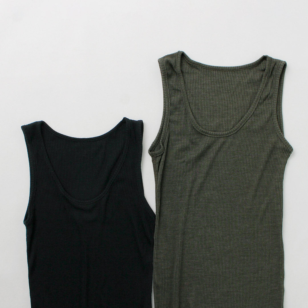 JOHA（ヨハ） Kate ウールシルク タンクトップ Undershirt / レディース インナー 肌着 絹 Uネック 無地