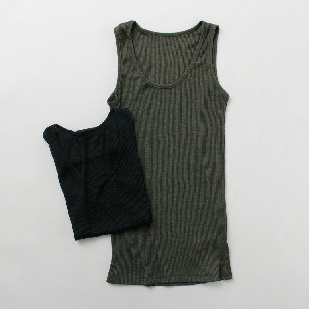 JOHA（ヨハ） Kate ウールシルク タンクトップ Undershirt / レディース インナー 肌着 絹 Uネック 無地