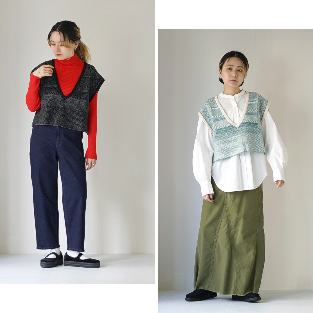 DEUXIEME CLASSE - KARENNE コットンブレンドニットジレ KELEN（ケレン） DAWNI ランダムパターン デザインニット ジレ