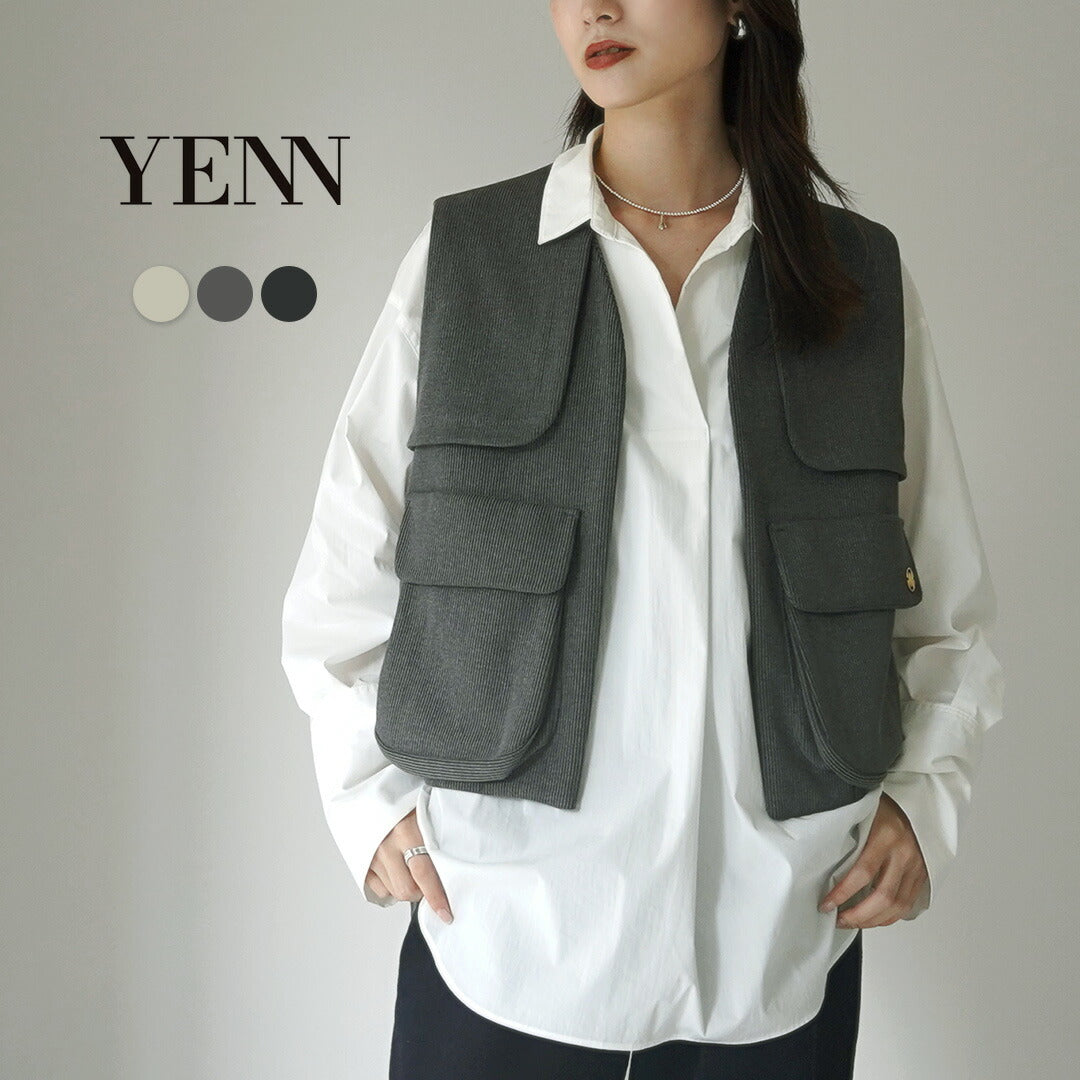 【予約販売：11月下旬発送予定】YENN（イェン） フェイデット リブ ベスト / レディース トップス 前開き 綿 ショート丈 Vネック ポケット FADED RIB VEST