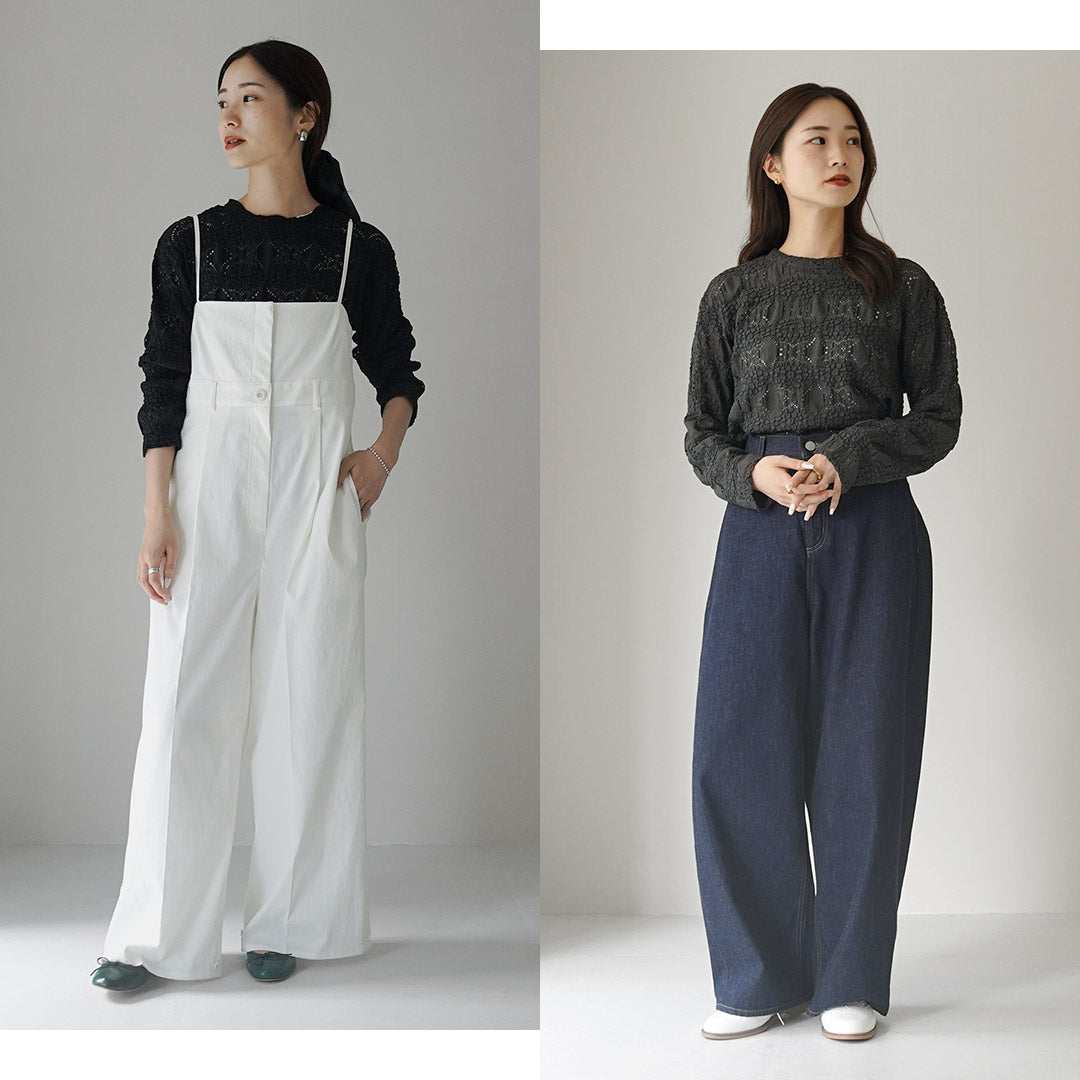 mizuiro ind（ミズイロインド） シアー柄編みクルーネックロングTシャツ / レディース トップス カットソー 長袖 sheer pattern knitting crew neck long T