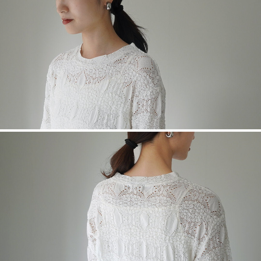 mizuiro ind（ミズイロインド） シアー柄編みクルーネックロングTシャツ / レディース トップス カットソー 長袖 sheer pattern knitting crew neck long T