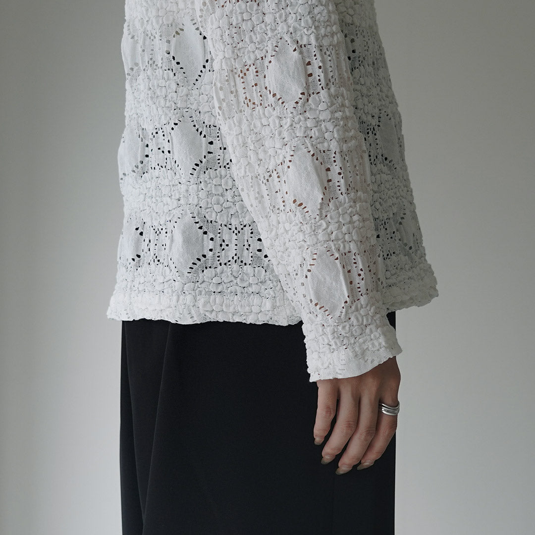 mizuiro ind（ミズイロインド） シアー柄編みクルーネックロングTシャツ / レディース トップス カットソー 長袖 sheer pattern knitting crew neck long T