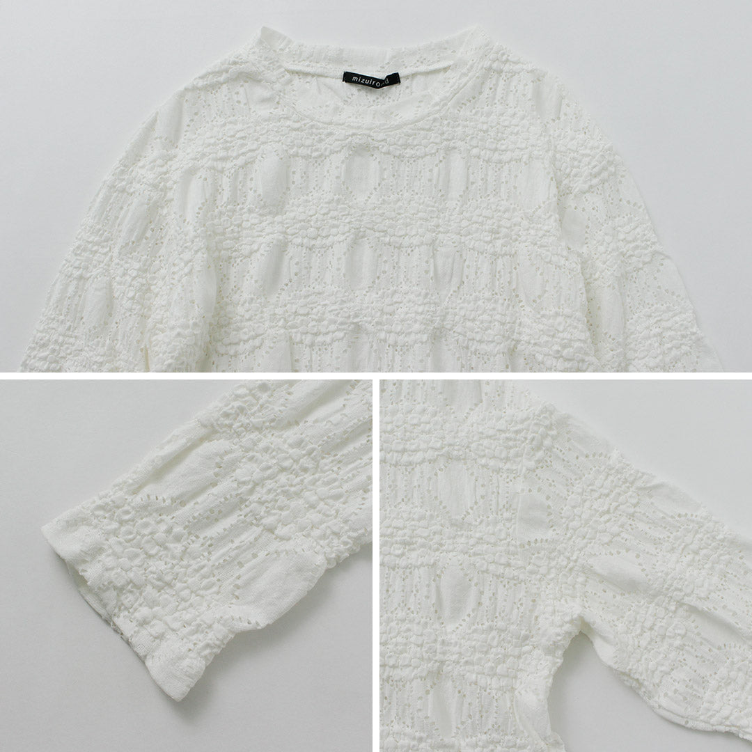 mizuiro ind（ミズイロインド） シアー柄編みクルーネックロングTシャツ / レディース トップス カットソー 長袖 sheer pattern knitting crew neck long T