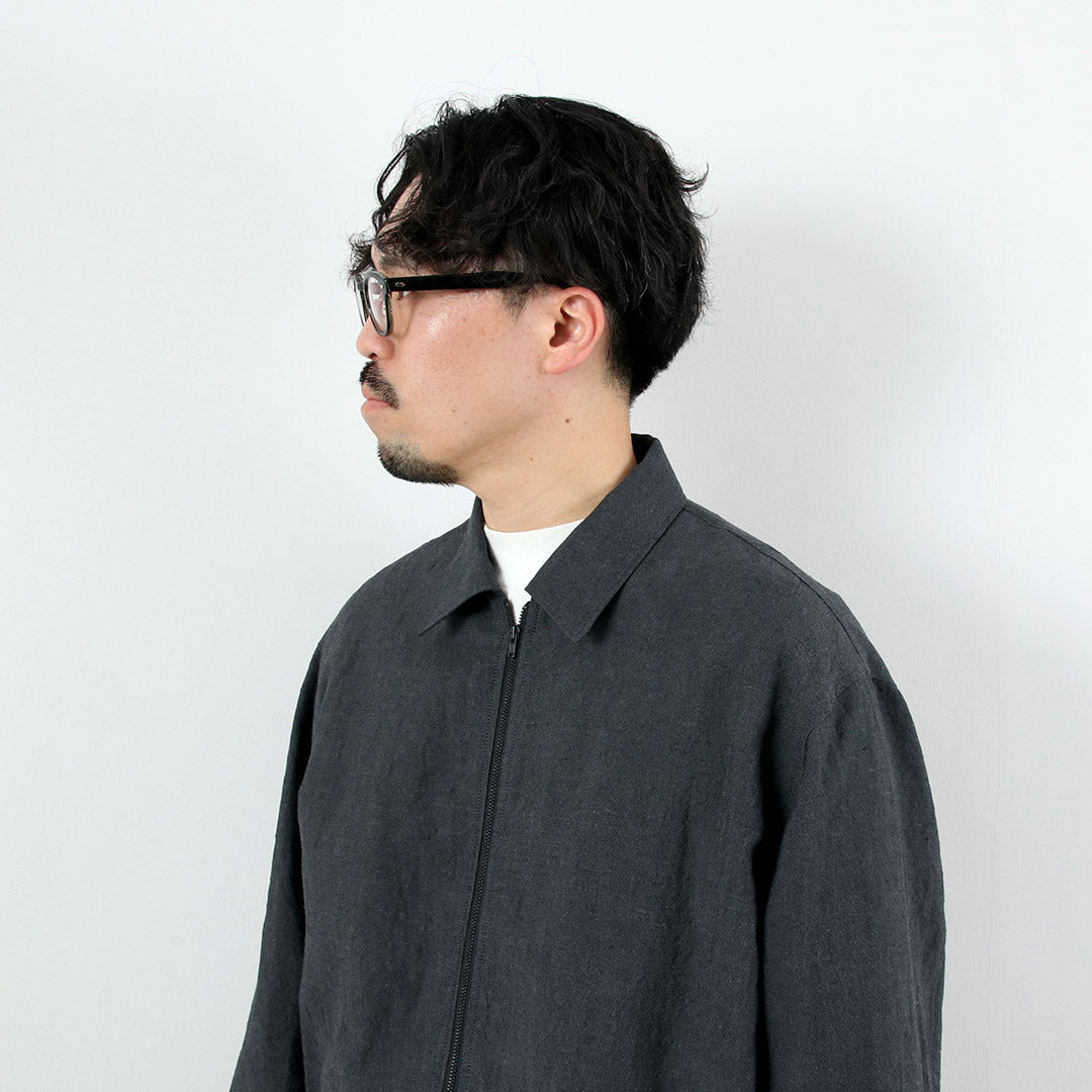 【美品】ヴァイナルアーカイブ ウールリネン ジップブルゾン ネイビー M相当 FUJITO（フジト） リネン/ウール トロピカル ジップブルゾン / メンズ