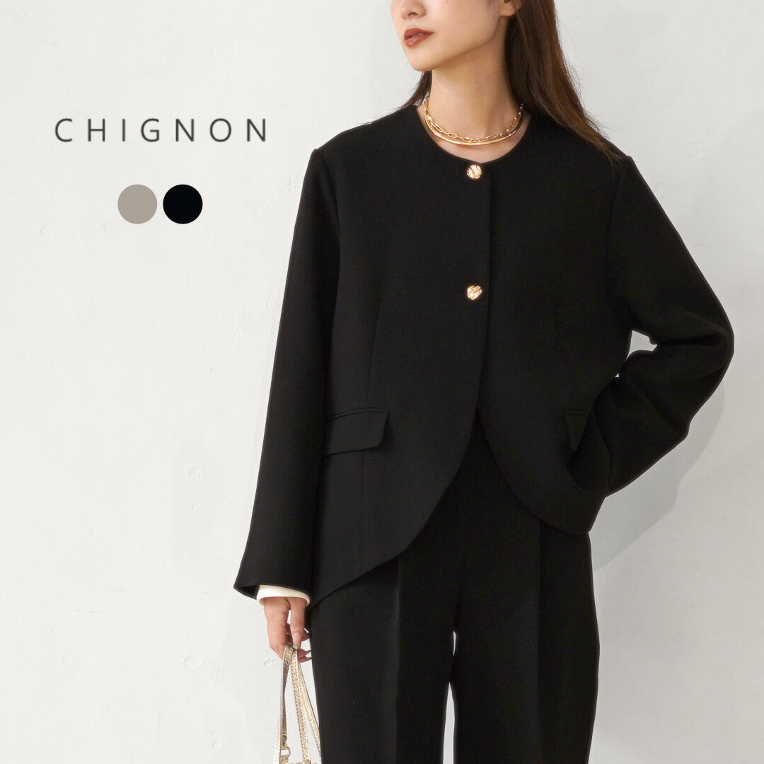 【予約販売：12月中旬発送予定】CHIGNON（シニヨン） ラウンドヘムJK / ジャケット ノーカラー レディース  オケージョン フォーマル セレモニー Aライン フレア