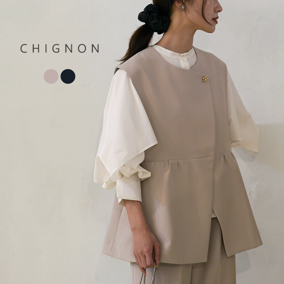 【予約販売：12月中旬発送予定】CHIGNON（シニヨン） ペプラムベスト / レディース トップス 前開き オケージョン フォーマル ビジネス オフィス