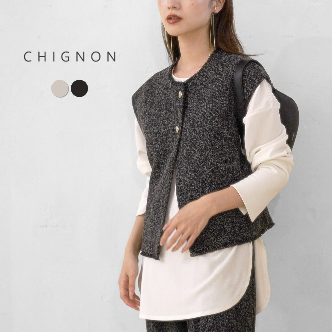 【予約販売：12月中旬発送予定】CHIGNON（シニヨン） ツイードショートベスト / レディース 秋冬 前開き オケージョン フォーマル セレモニー