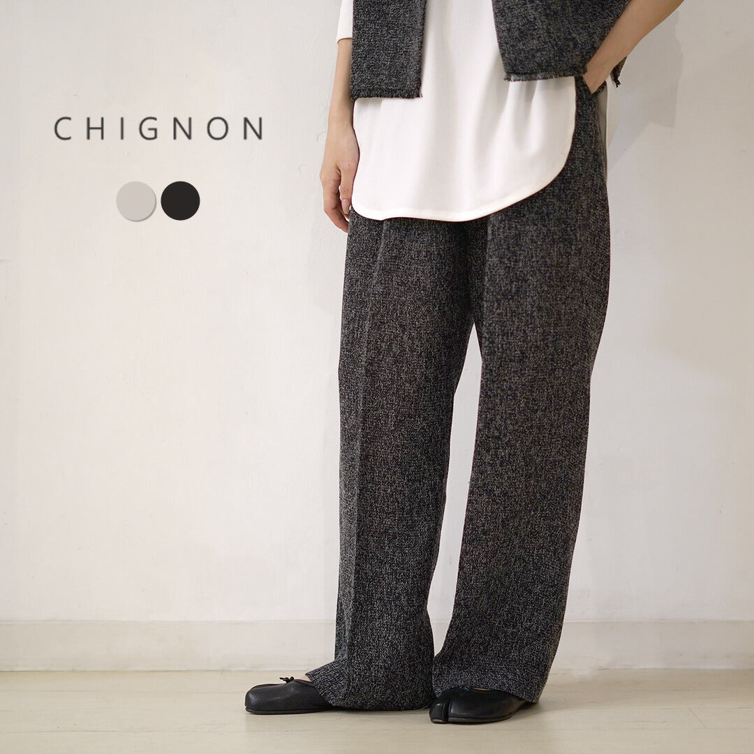 【予約販売：12月中旬発送予定】CHIGNON（シニヨン） ツイードアジャストパンツ / レディース ワイドパンツ オケージョン セレモニー