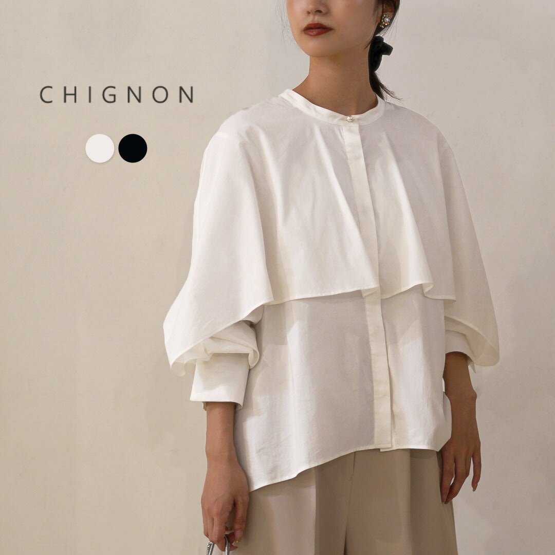 CHIGNON（シニヨン） ラッフルシャツブラウス / レディース トップス フォーマル オケージョン セレモニー シャツ 長袖  バンドカラー｜ROCOCO ONLINE STORE