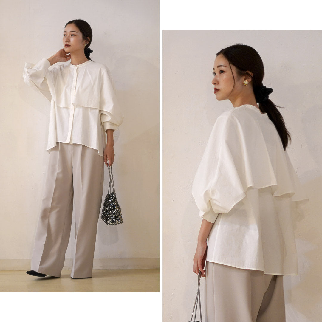 【CHIGNON シニヨン】麻混オーバーシャツ（オフホワイト） SALE】 CHIGNON(シニヨン) 麻混オーバーSH シャツ 手洗い可能