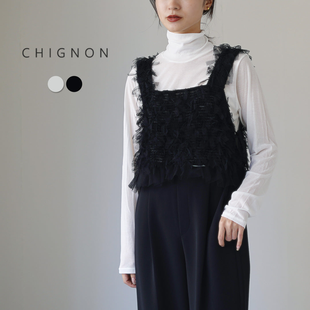 【予約販売：12月中旬発送予定】CHIGNON（シニヨン） チュールシアータンク / レディース ベスト フォーマル オケージョン フリンジ