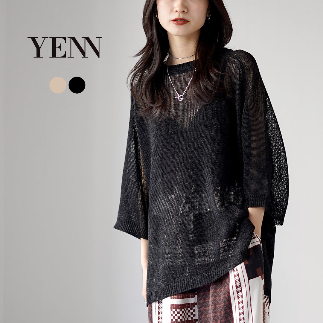 【予約販売：2月中旬発送予定】YENN（イェン） シアー リネン ニットTEE / サマーニット 五分袖 レディース SHEER LINEN KNIT TEE