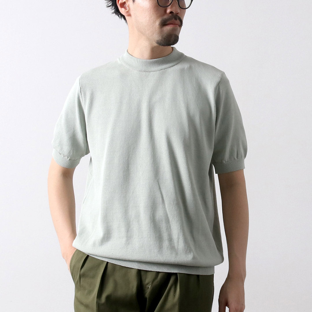 新品 リナシェンテ 48 M Vネック 半袖 ニット ブルーグリーン 日本製 RINASCENTE（リナシェンテ） ハイブリッド ウォッシャブル 沼ネック