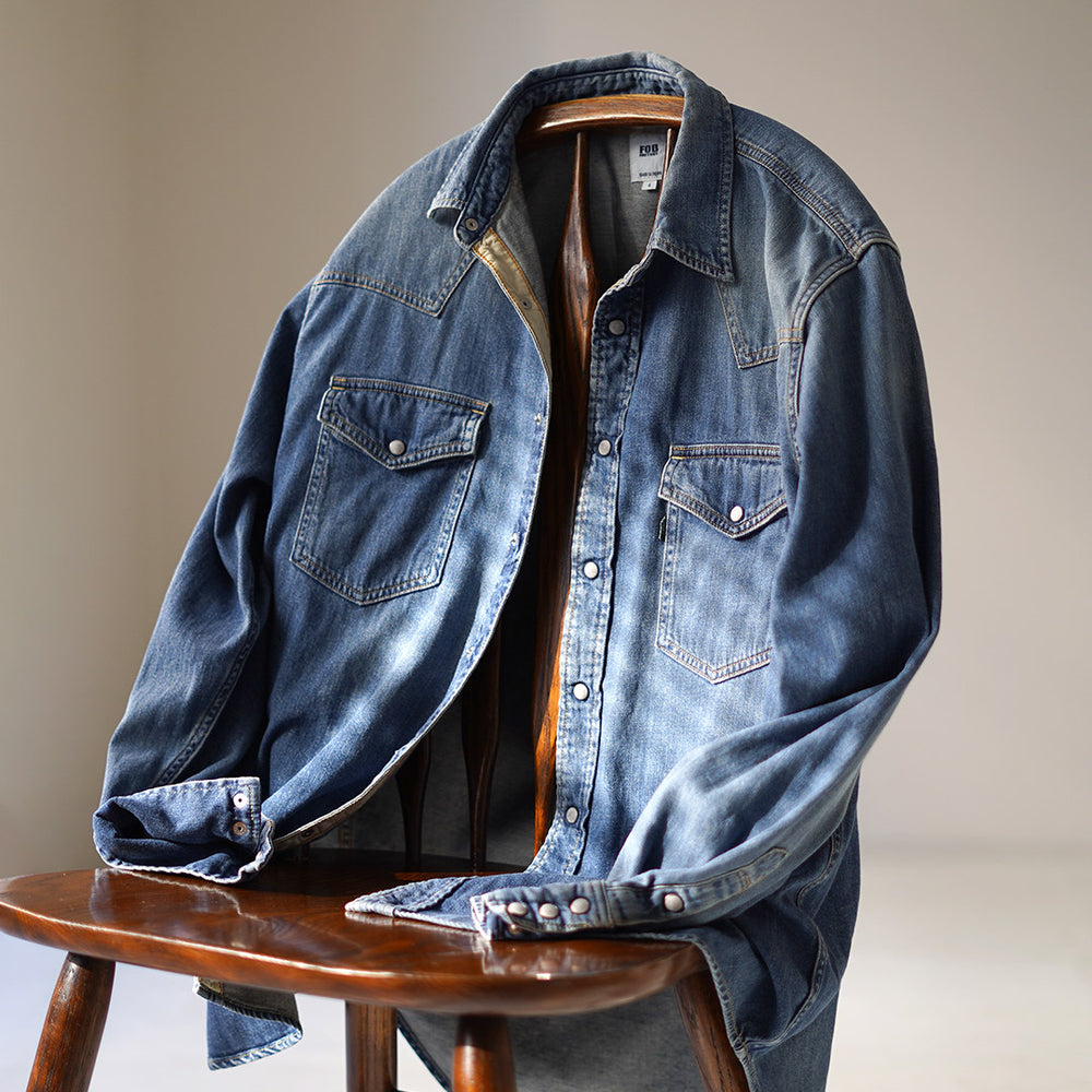 FOB FACTORY（FOBファクトリー） F3506 デニム ウエスタンシャツ / メンズ 長袖 ユーズド加工 日本製 DENIM ...