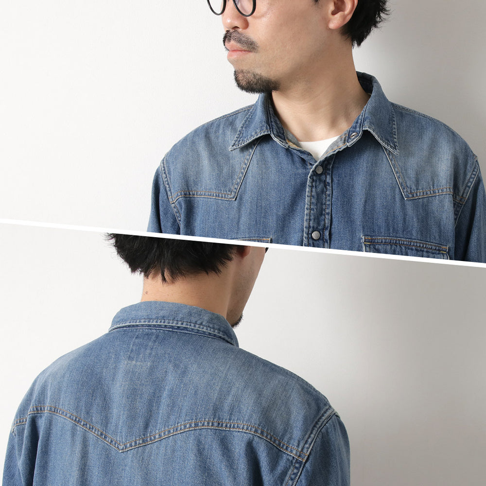 FOB FACTORY（FOBファクトリー） F3506 デニム ウエスタンシャツ / メンズ 長袖 ユーズド加工 日本製 DENIM ...