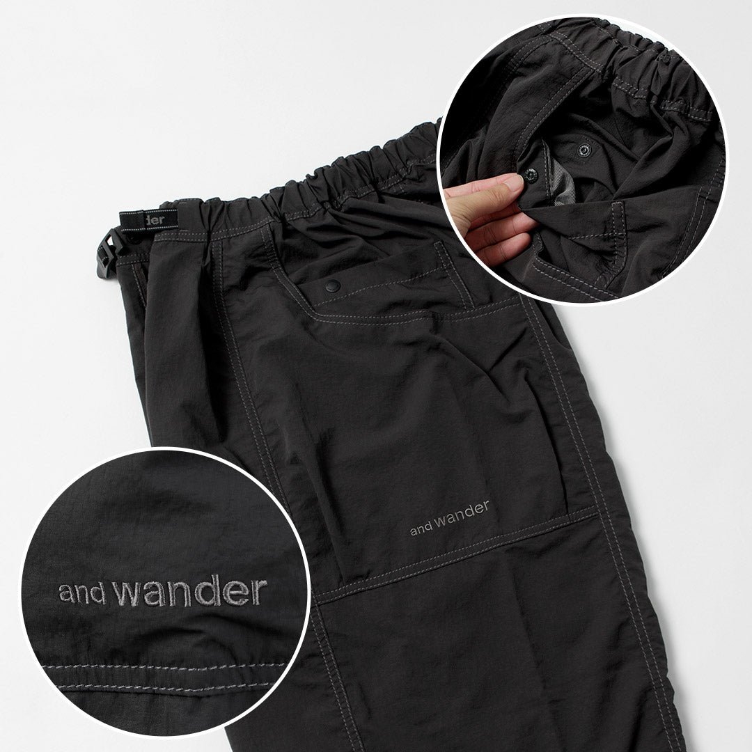 AND WANDER（アンドワンダー） クリンクル ナイロン パンツ