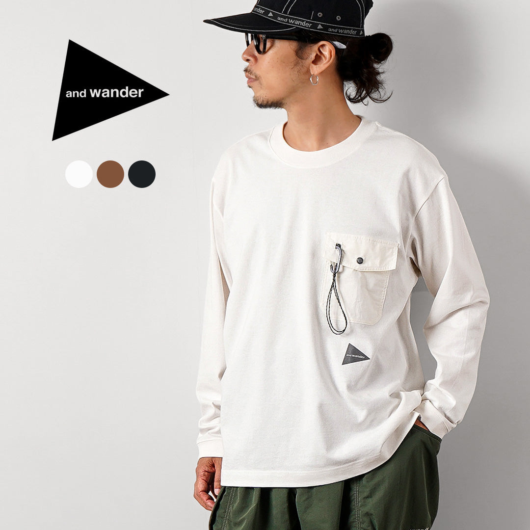 AND WANDER（アンドワンダー） ヘビーコットン ポケット ロングスリーブTシャツ