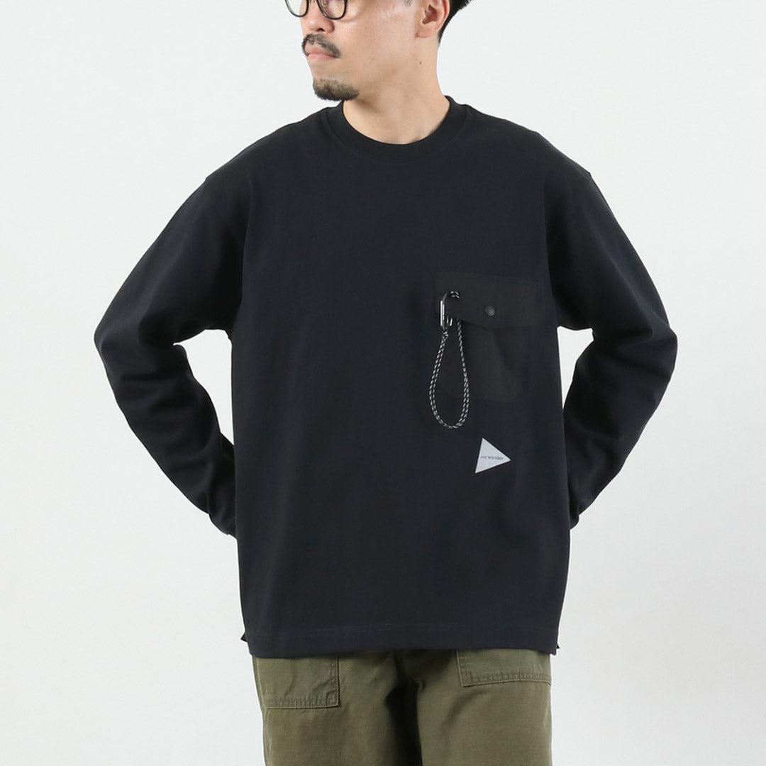 AND WANDER（アンドワンダー） ヘビーコットン ポケット ロングスリーブTシャツ