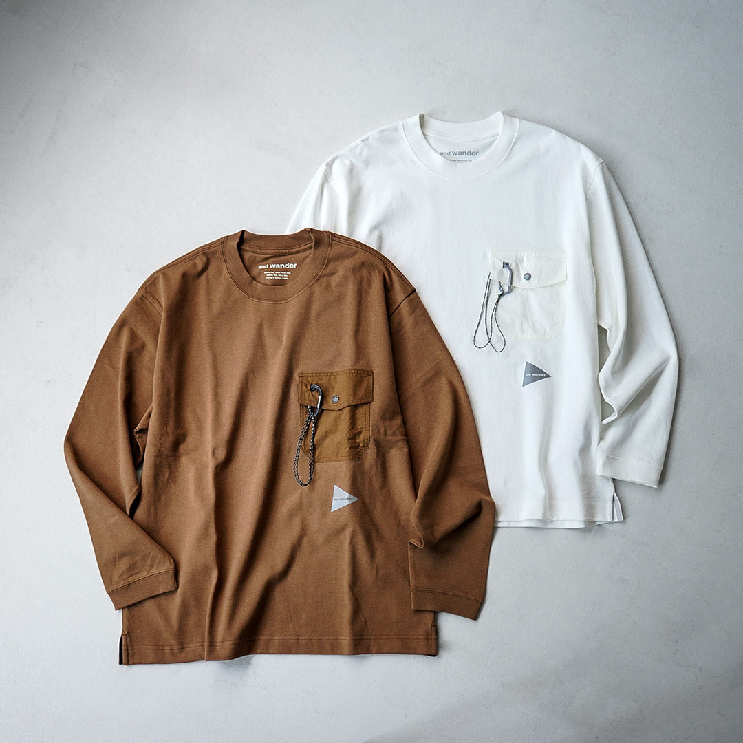 AND WANDER（アンドワンダー） ヘビーコットン ポケット ロングスリーブTシャツ