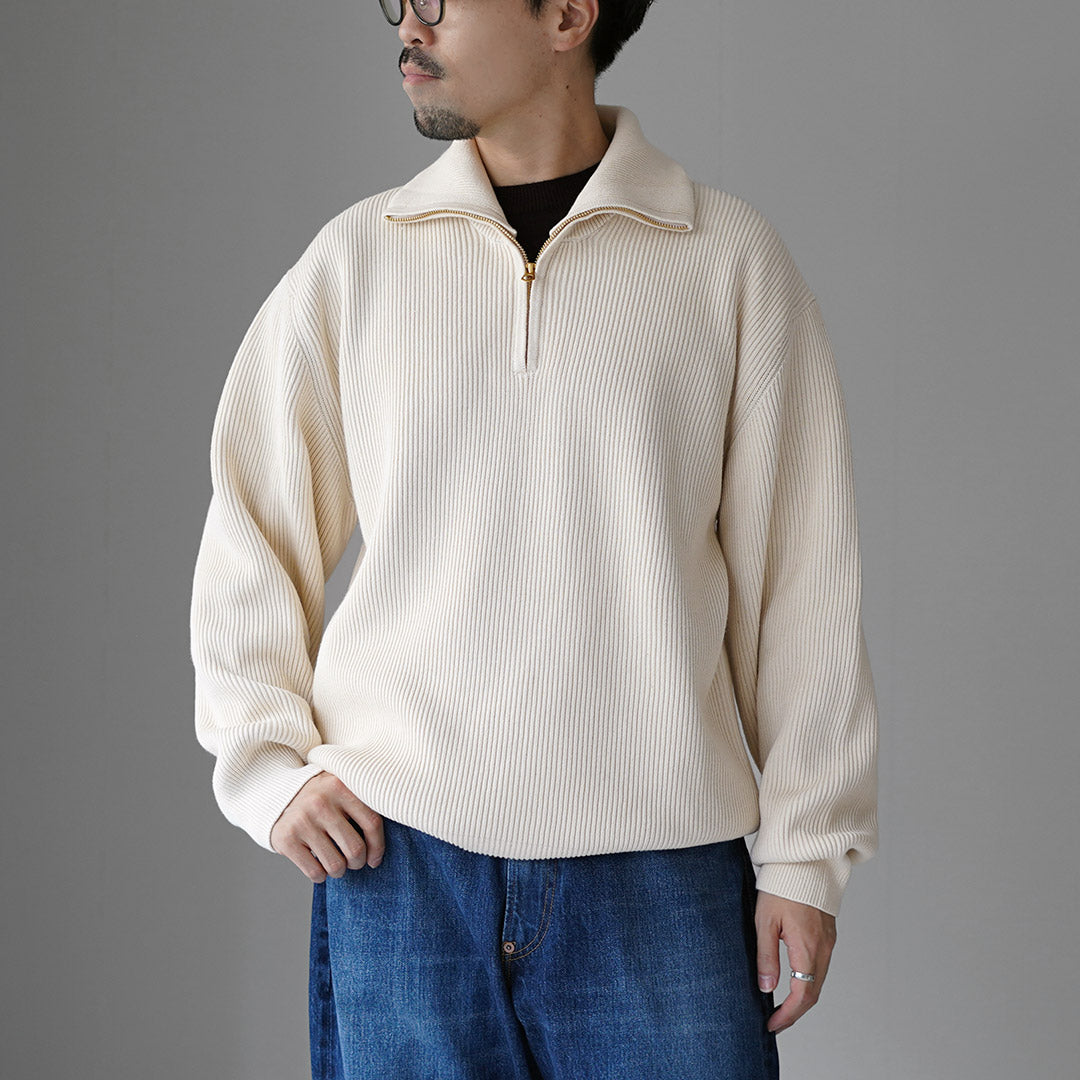 UNDYED（アンダイド） あぜ編み ハーフジップニット オーガニック