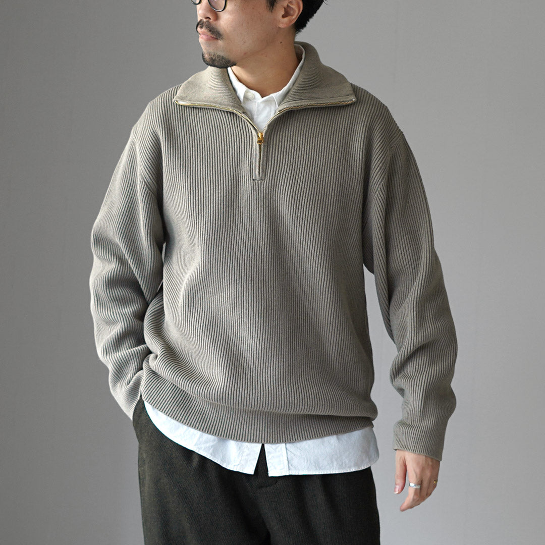 UNDYED（アンダイド） あぜ編み ハーフジップニット オーガニック
