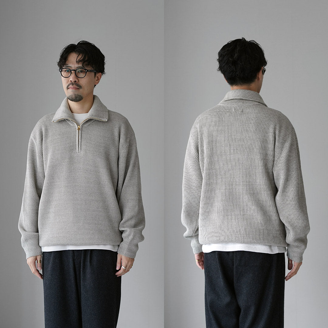 UNDYED（アンダイド） あぜ編み ハーフジップニット オーガニック