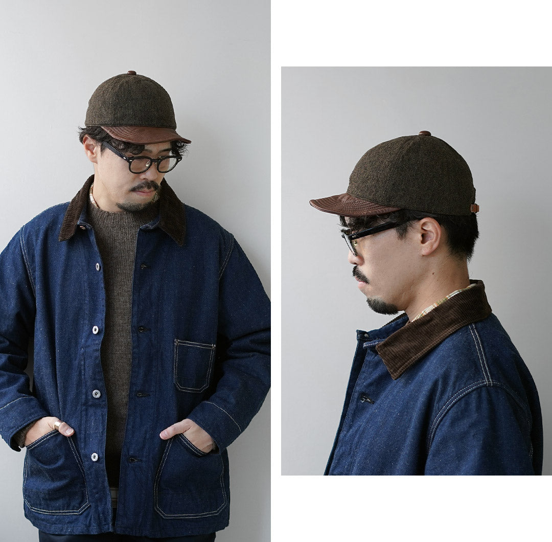 HIGHER（ハイアー） 別注 ミリタリーサージ × レザーブリム キャップ