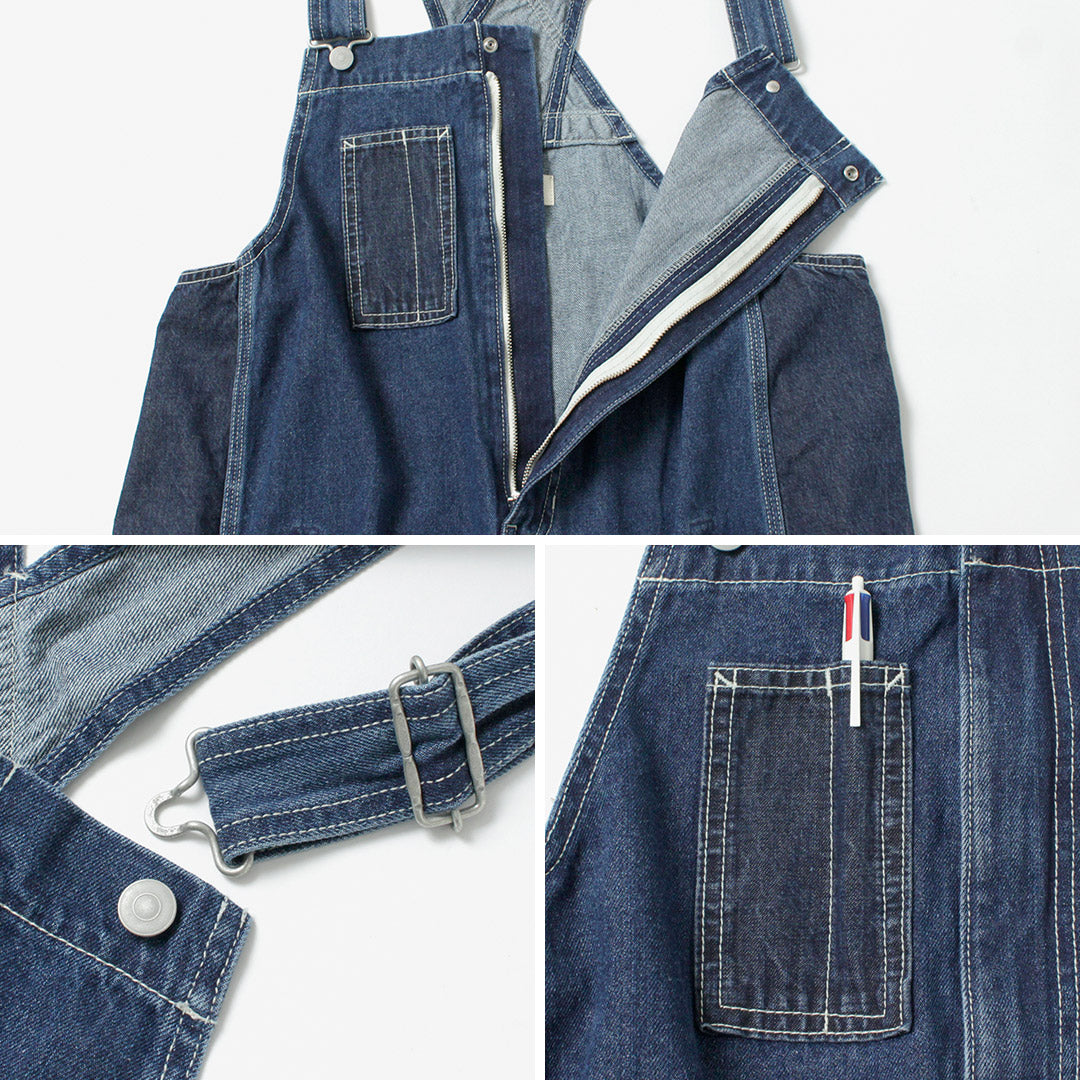 タグ付き tumugu: 10ozデニム サロペット インディゴ TUMUGU（ツムグ） キナリヘリンボンオックス 10ozデニム サロペット