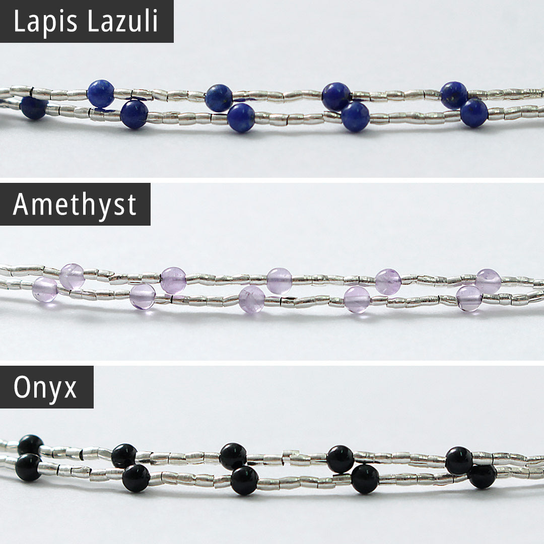 CHALISA T..（チャリッサ・ティー） タイニービーズ ストーンビーズ ロングネックレス カレンシルバー オニキス アメジスト ラピスラズリ