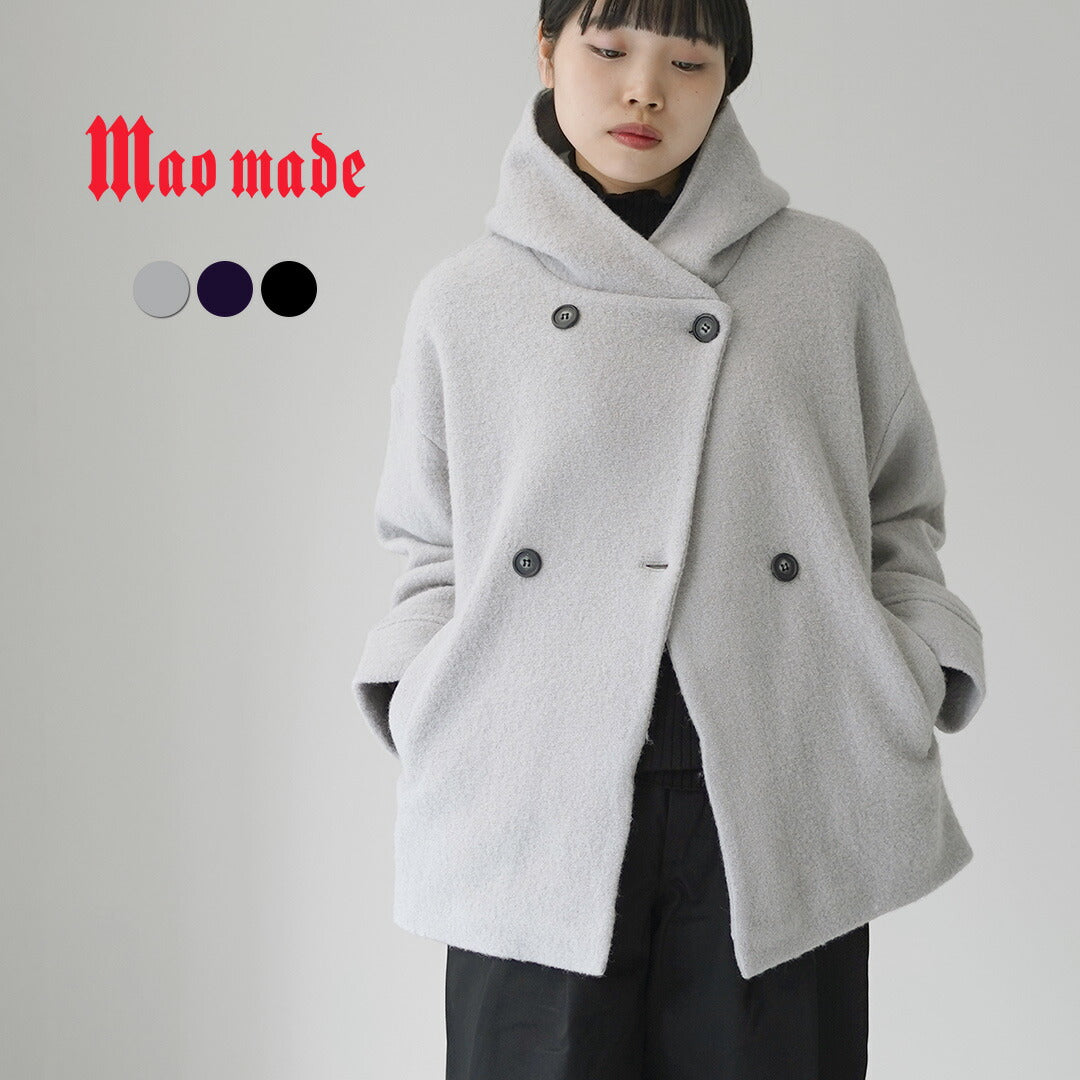 Mao made 異素材 ウールコート 訳あり 美品 マオメイド MAO MADE（マオメイド） ダブルボタン ミドル フ—ディー ジャケット