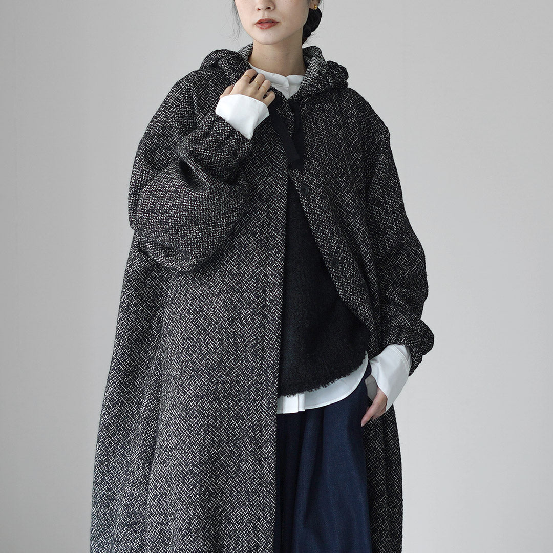 mizuiro ind（ミズイロインド） ウールブレンド フーデッド コート