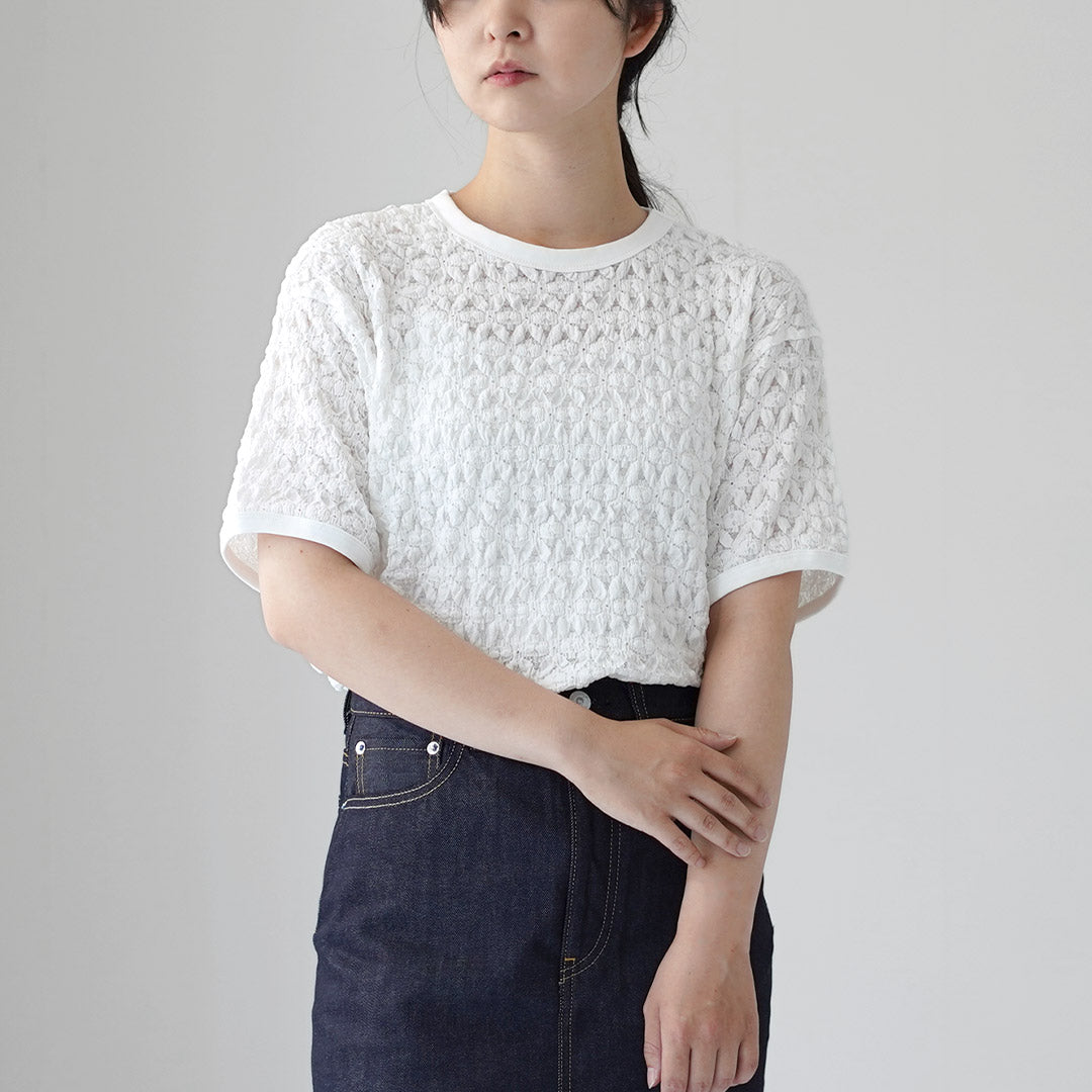 mizuiro ind ミズイロインド ストレッチレースクルーネックTシャツ 半袖 2-210118 レディース mizuiro ind ミズイロインド ストレッチレースクルーネックT