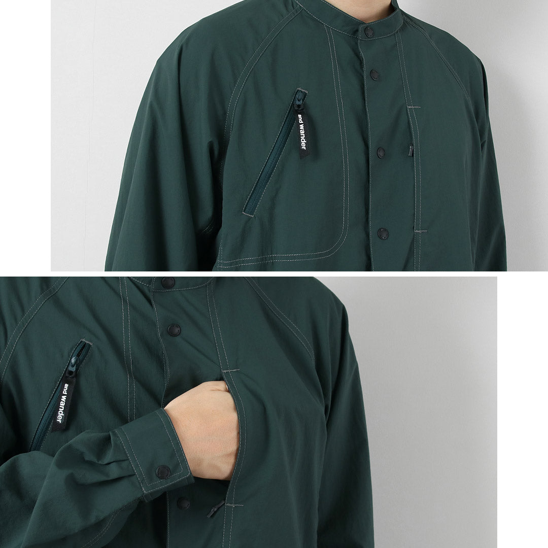 AND WANDER（アンドワンダー） ストレッチ リップ バンドカラーシャツ