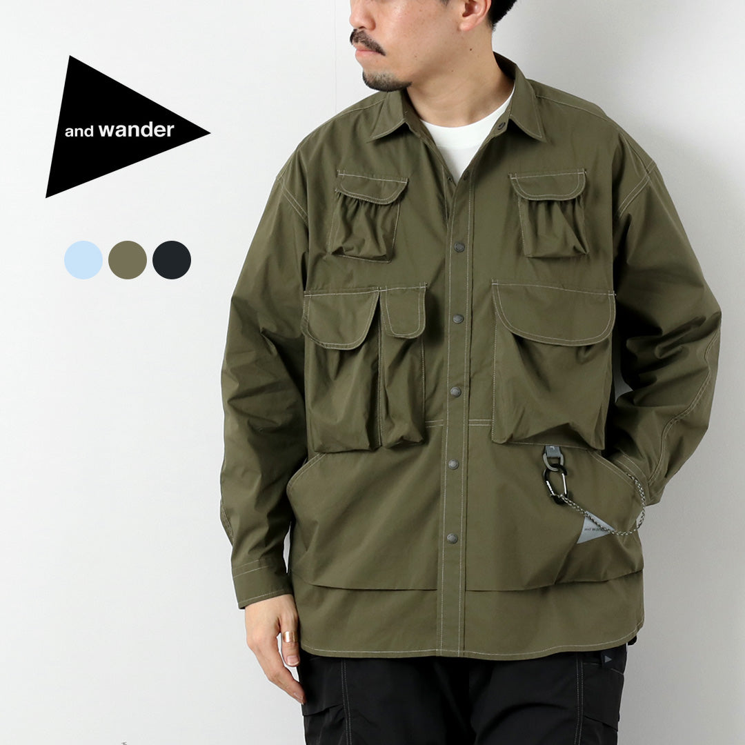 AND WANDER（アンドワンダー） マルチポケット ロングスリーブシャツ