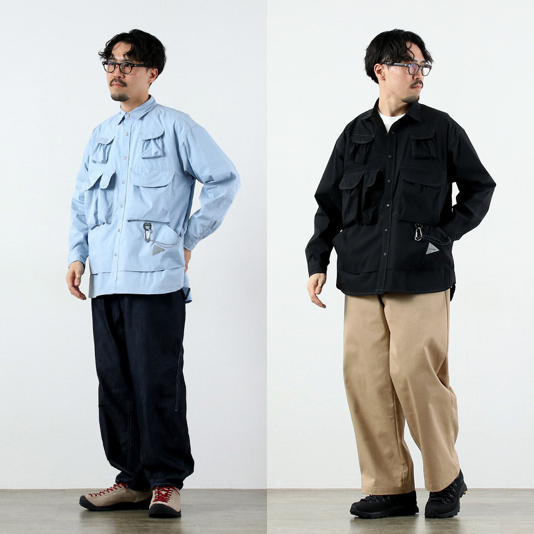 AND WANDER（アンドワンダー） マルチポケット ロングスリーブシャツ