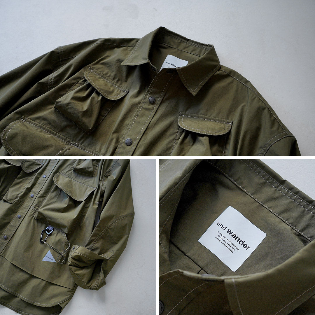 AND WANDER（アンドワンダー） マルチポケット ロングスリーブシャツ